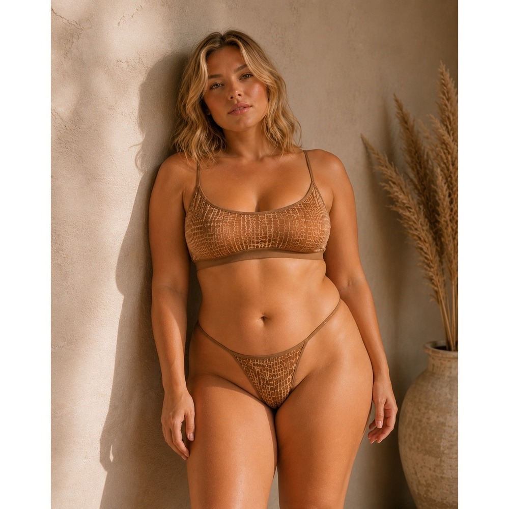 SKIMS Velvet Logo Scoop Bralette + String Bikini Sienna XL/2X